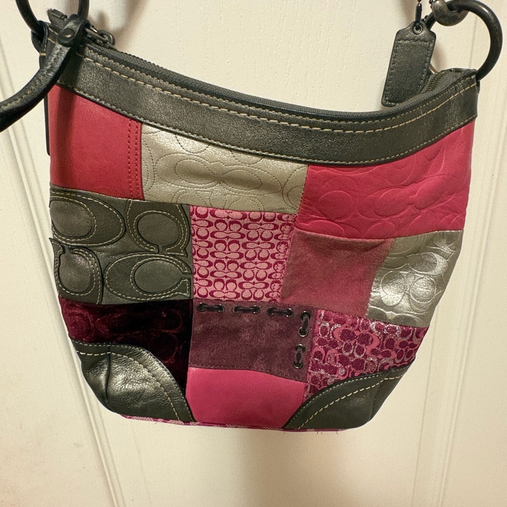 Coach Patchwork Shoulder Bag - Pink, Silver, Black